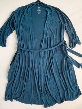 Posh Peanut Woman’s Blue Teal Open Front + Tie Robe Size XL Pockets